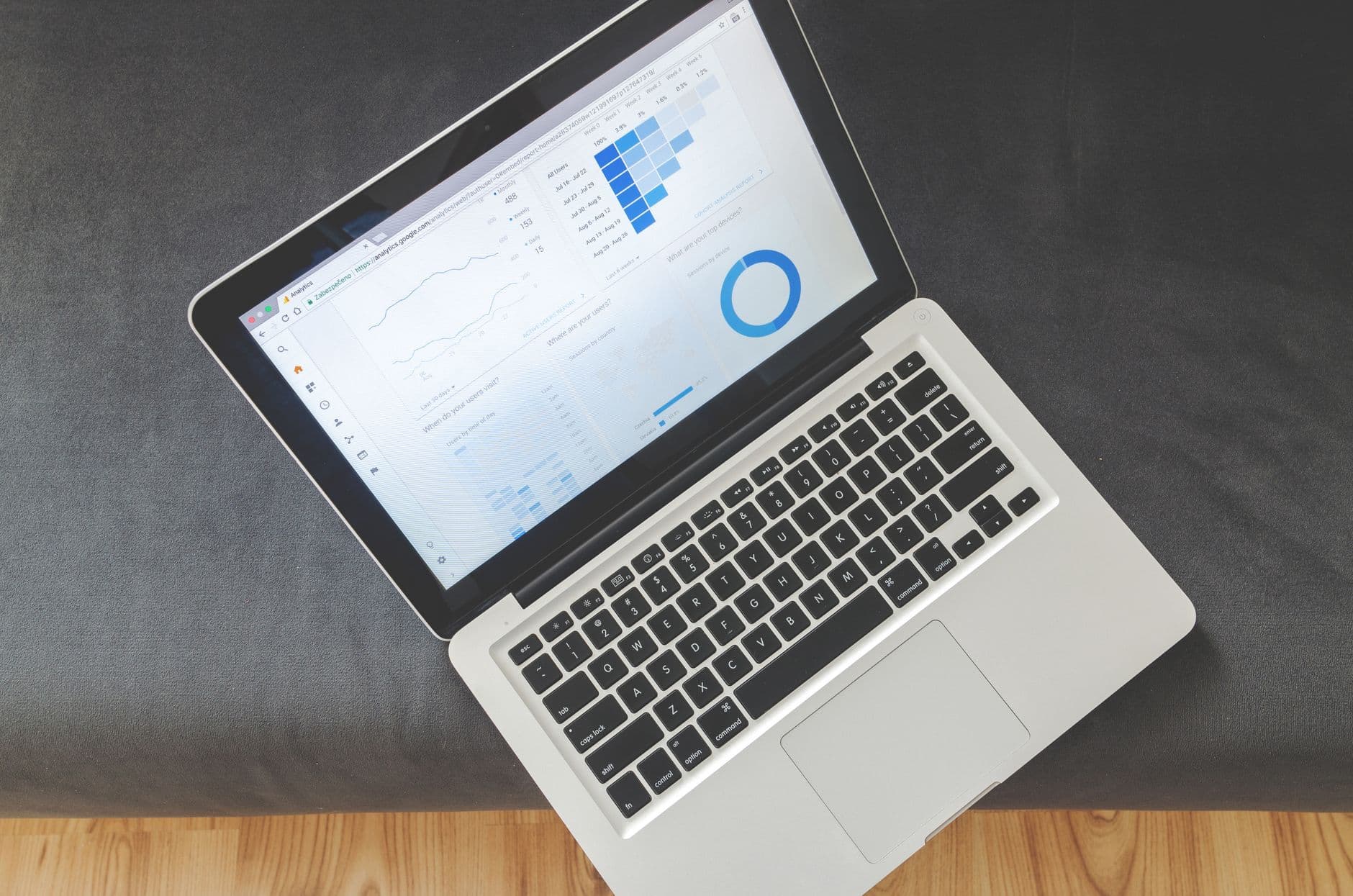 Laptop screen showing data visualizations and charts
